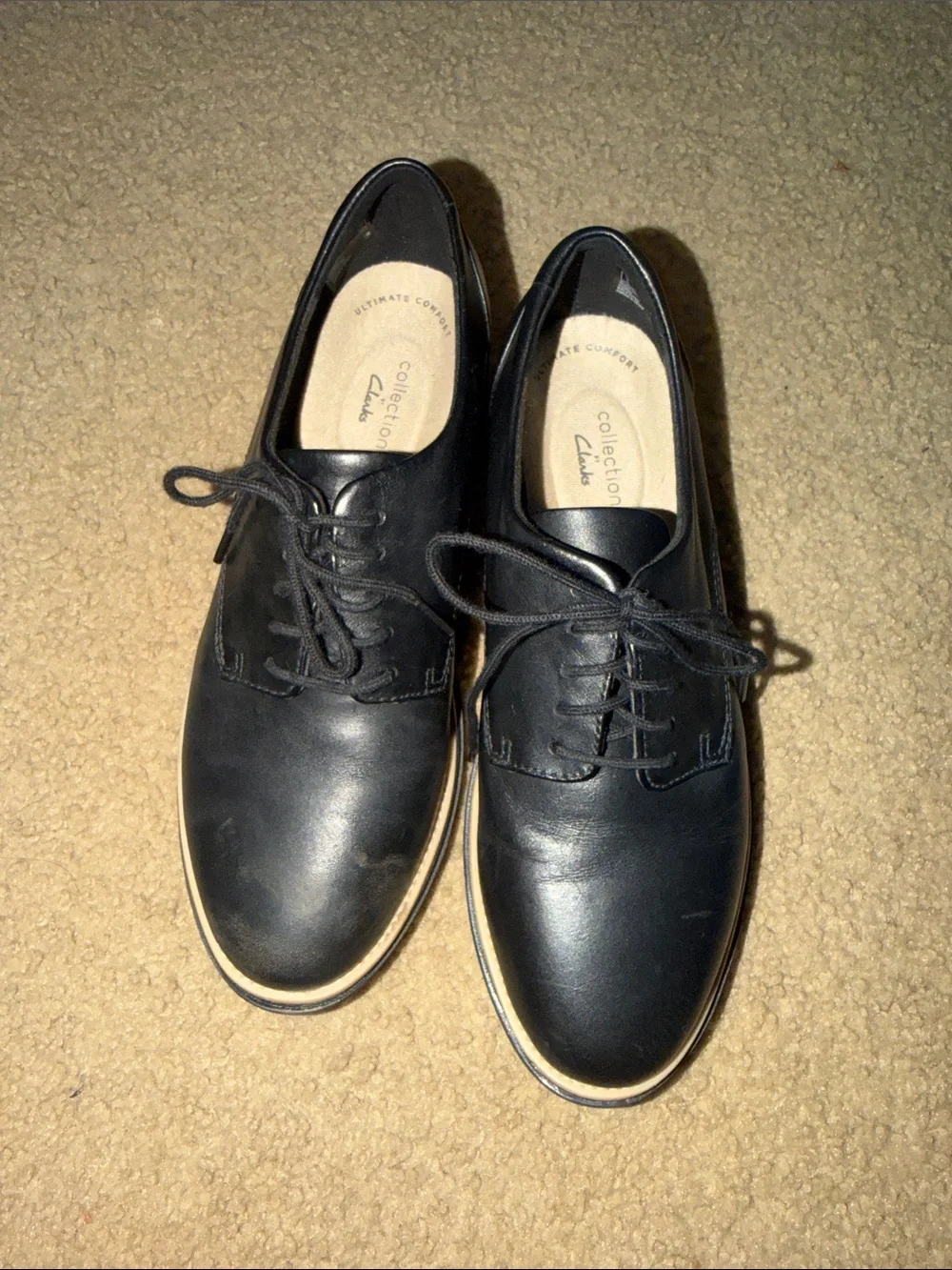 Clarks Kids Black Leather Lace-Up Dress Shoes with Cream Trim